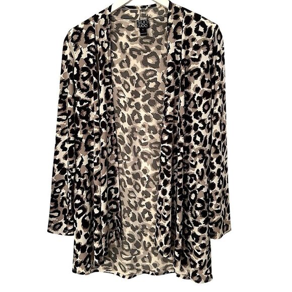 Clara Sun Woo USA Womens Size Small Animal Print Stretchy Open Front Cardigan - Picture 3 of 13